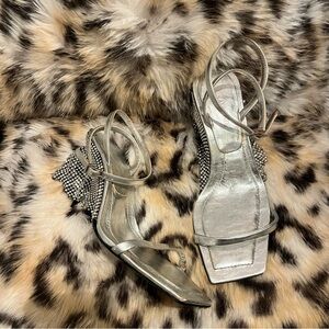 Kate Cate Silver Sequin Jewel Mesh Heels 6